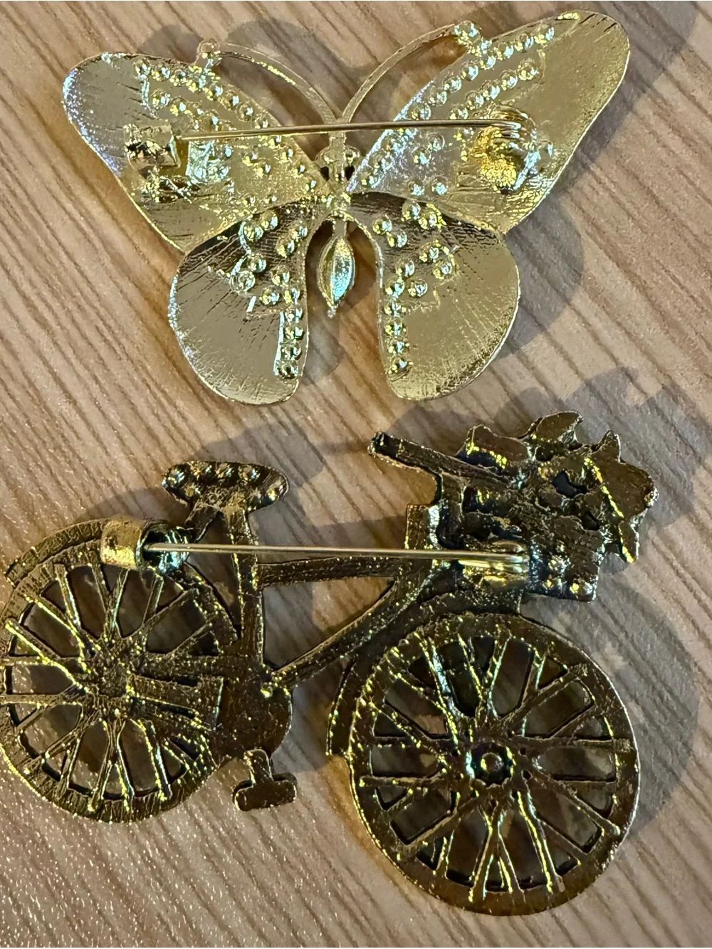 2 Brooches a Bicycle and a Butterfly Rhinstone New